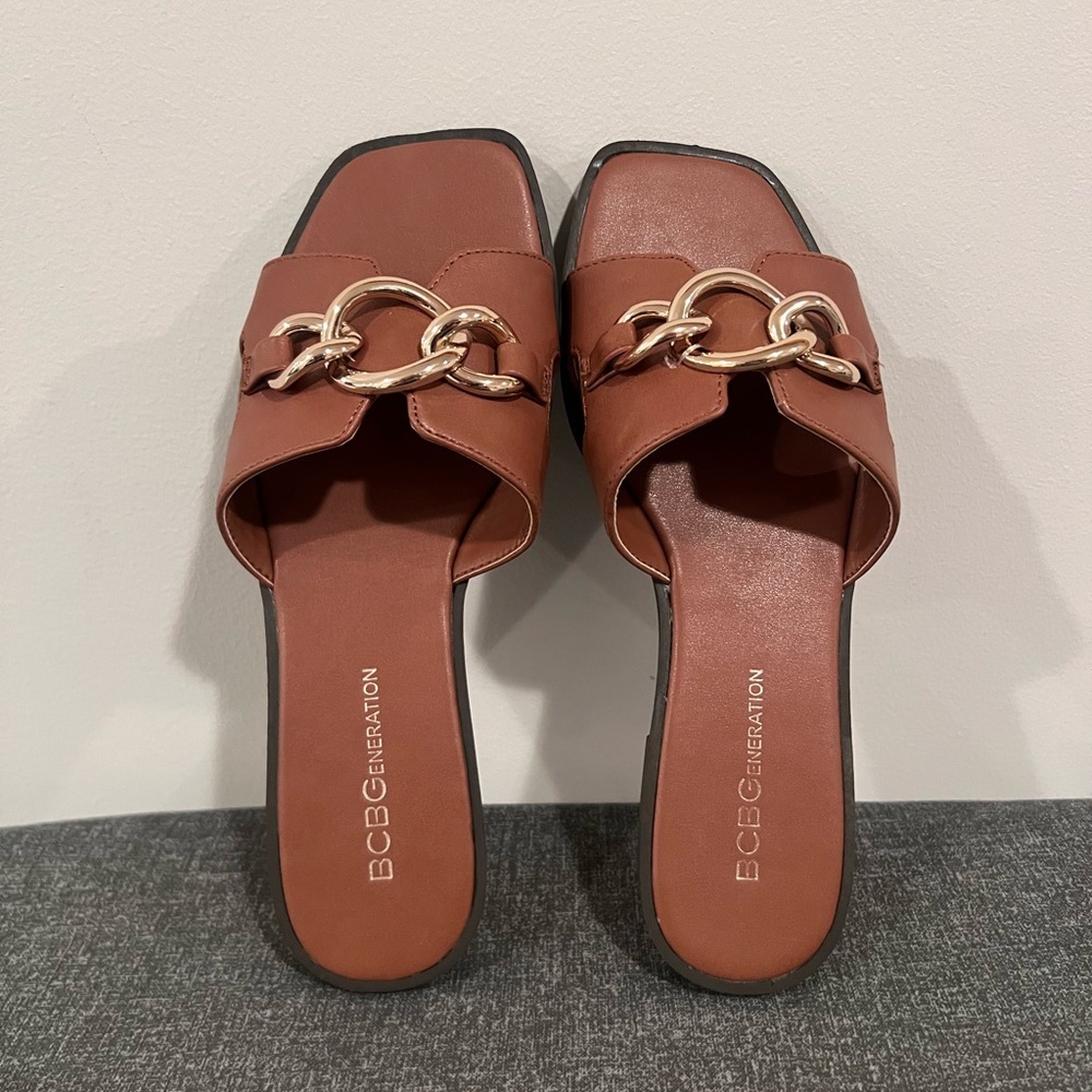 BCBGeneration Brown Leather sandals with Chain De… - image 2